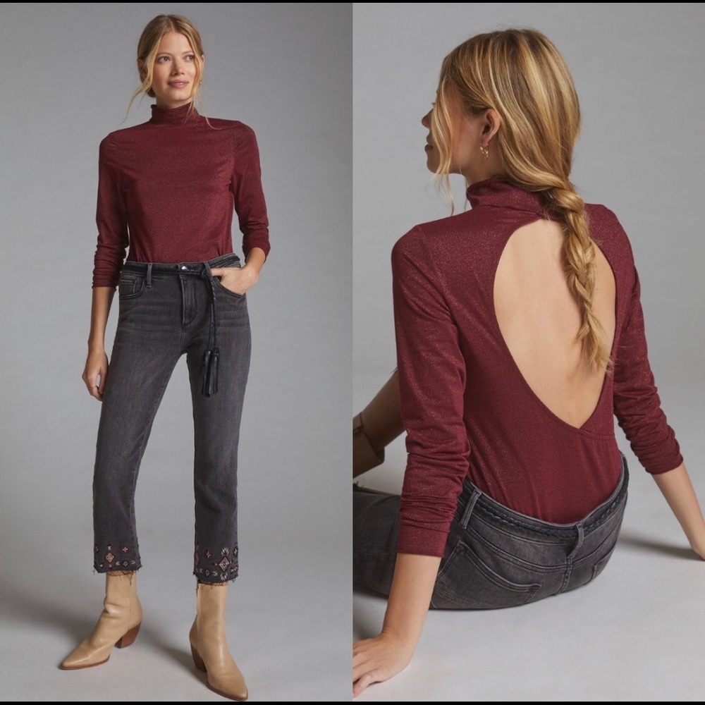 NWT Anthropologie Shimmer Open Back Bodysuit M